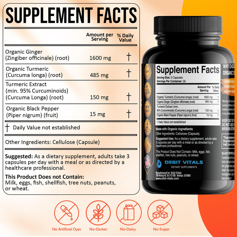 Organic Turmeric Curcumin with Black Pepper & Ginger 2250mg, 95% Standardized Curcuminoids - Helps Inflammation, Maintain Strong Joints & Healthy Immune, Gluten Free 90 Vegan Capsules - BeesActive Australia