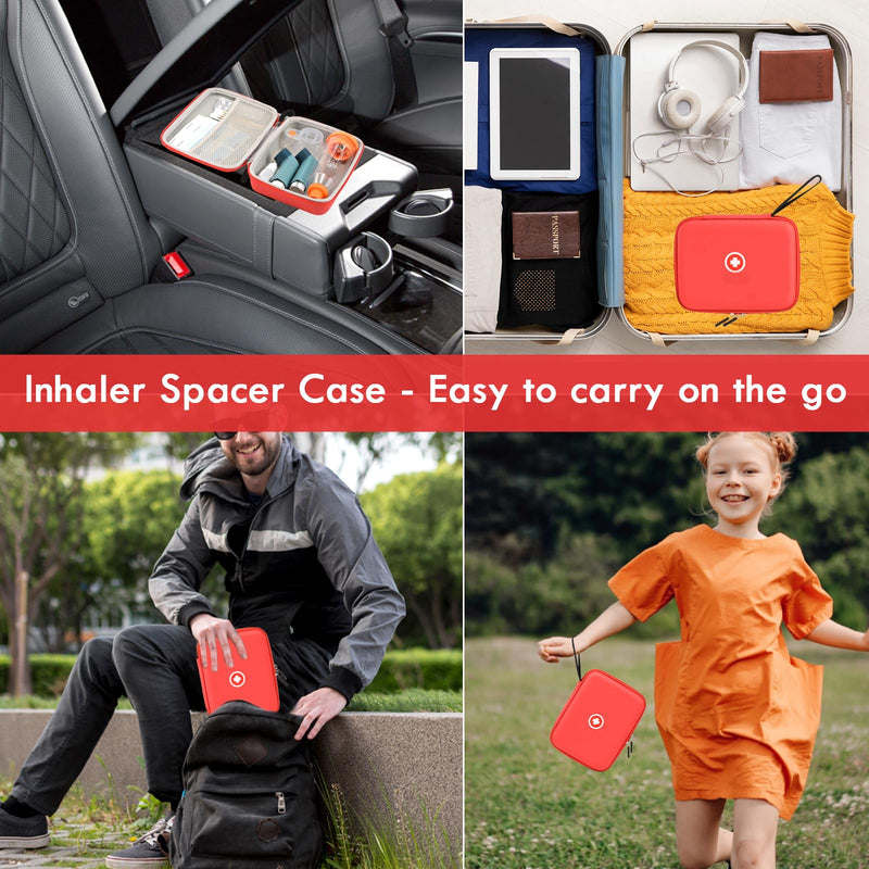 Fukumi Hard Travel Case for Asthma Inhaler, Inhaler Spacer Case for Kids and Adults, Masks, Asthma Accessories Case with Mesh Pocket for Medicine and Other Accessories, Red (Case Only) - BeesActive Australia