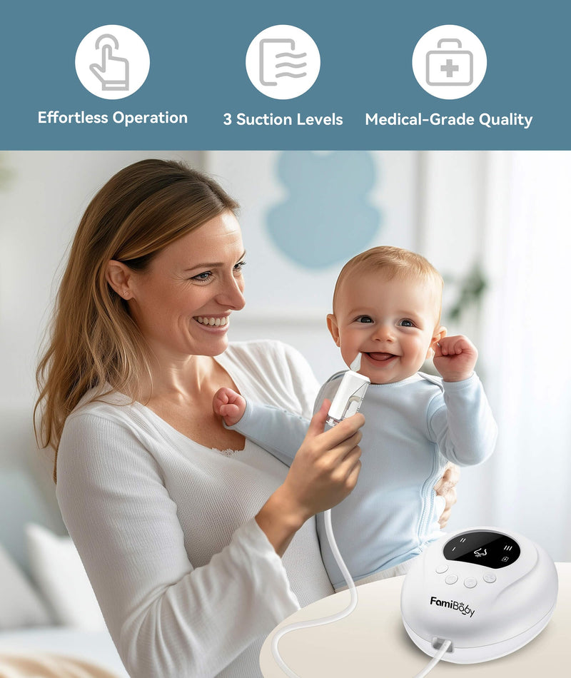 Electric Nasal Aspirator for Babies and Toddlers | Baby Nose Sucker with 3 Suction Levels | Easy-to-Clean Nose Aspirator for Babies | Portable Booger Sucker Round