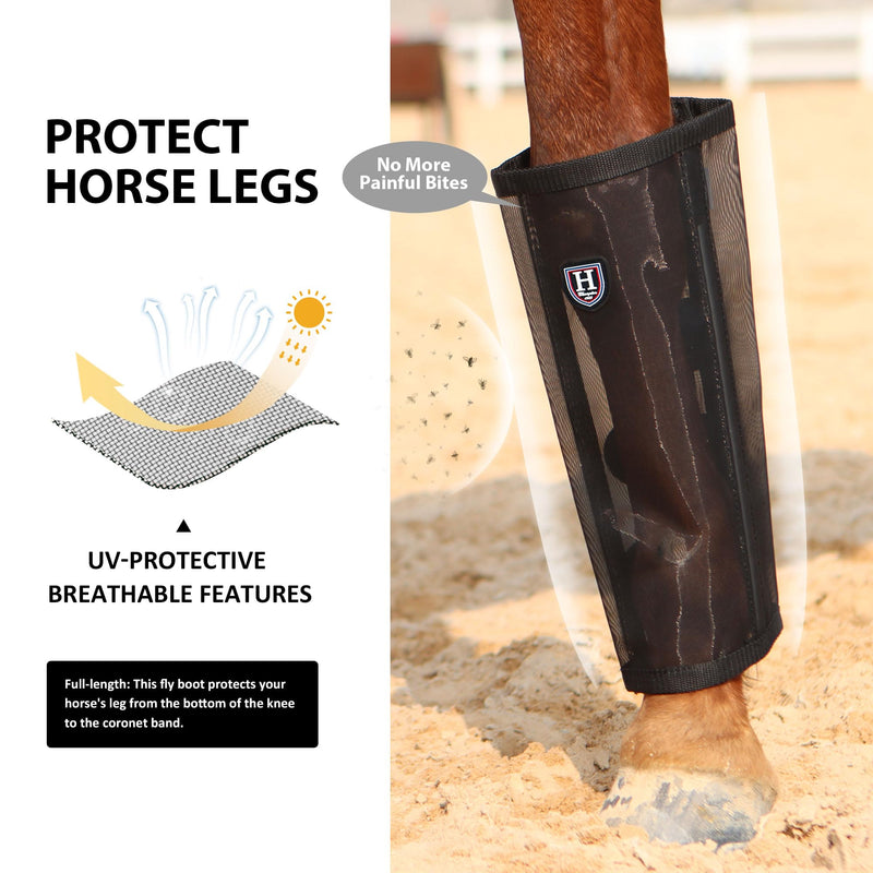 Harrison Howard Loose-Fitting Horse Fly Leggings Breathable, Tear-Resistant Fine Mesh Leg Guards Stay-on Comfortable Fly Boots (Set of 4) Black Pony - BeesActive Australia