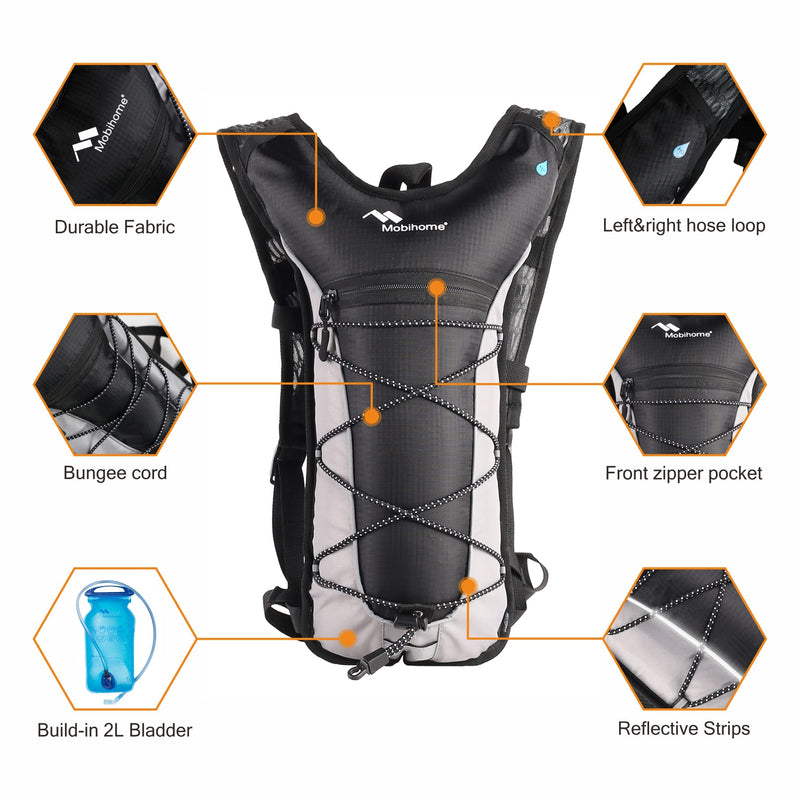 Hydration Backpack & 2L Leak Proof Water Hydration Bladder,Lightweight Running Backpack & Hydration Pack, Running, Hiking, Cycling, Climbing,Skiing for Men Women & Kids, Airflow Camel Pack Black-001