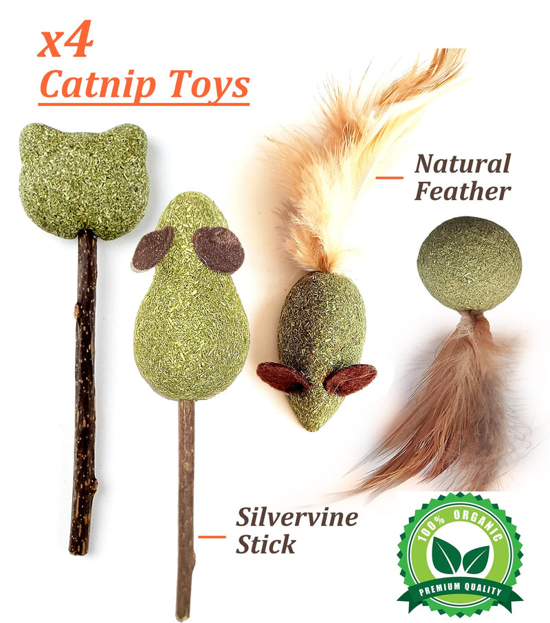 12 Pack Catnip Toys for Cats, Silvervine Sticks, Catnip Balls, Cat Nip Mice, Kicker Toys, Silver Vine Organic Chew Toys, Kitten Teething Toy,Interactive Enrichment Plush Mouse Feather for Indoor Cats GREEN - BeesActive Australia