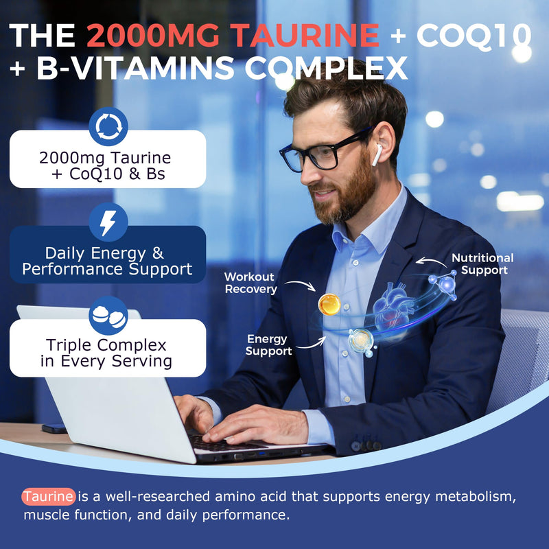 Q'ankyaq Taurine 2000mg Gummies Supplement, with CoQ10, Sugar Free, 60 Cts | 2000mg Taurine Gummies, CoQ10 + B-Vitamin Synergy, No Caffeine & Sugar Free, Clean Energy Support, Easy to Take for Adults