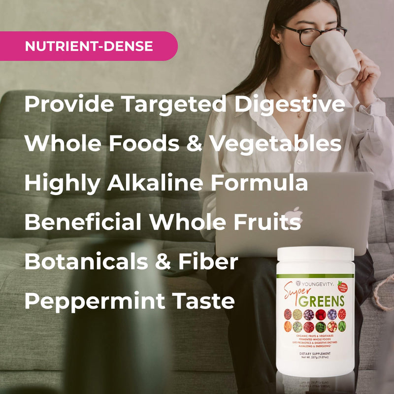 Youngevity Super Greens Daily Vitamin and Mineral Powder Supplement, 255 g | Super greens formula, blended vitamins and minerals, daily nutritional support, convenient powder supplement, 255 g canister