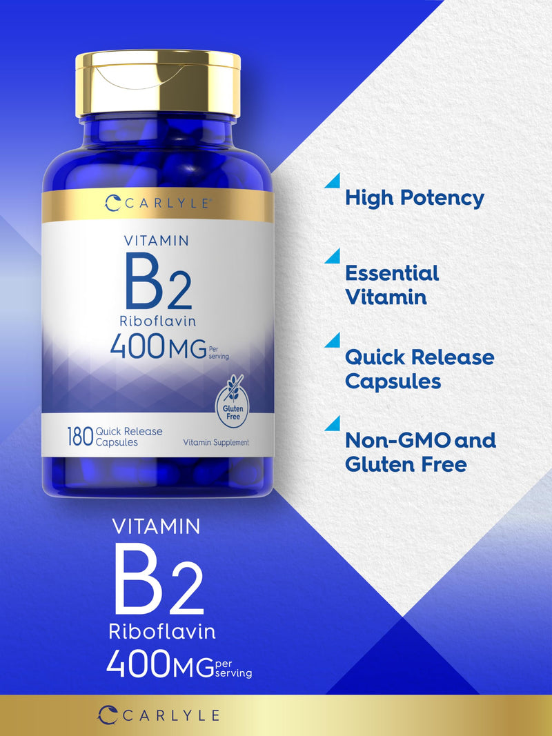 Carlyle Vitamin B-2 400mg | 180 Count | B2 Riboflavin | Non-GMO, Gluten Free Supplement