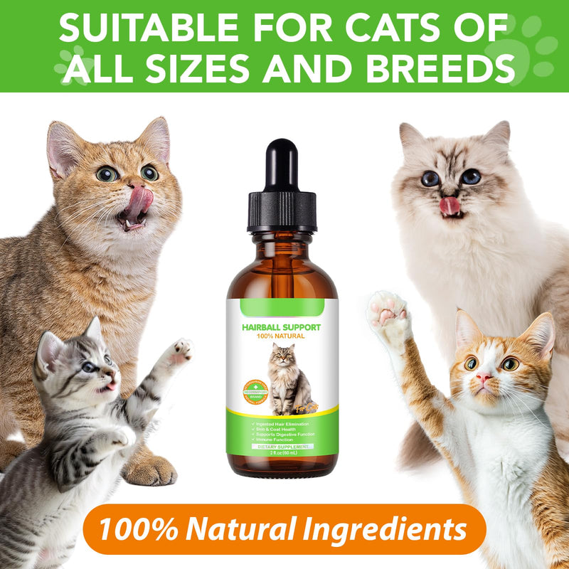 Cat Hairball Remedy Liquid Drops 60ml | Natural Fiber & Probiotics for Hairball Control & Digestive| Healthy Skin & Coat, Vitamins for Immunity | Chicken Flavor, Easy-to-Use Oral Drops