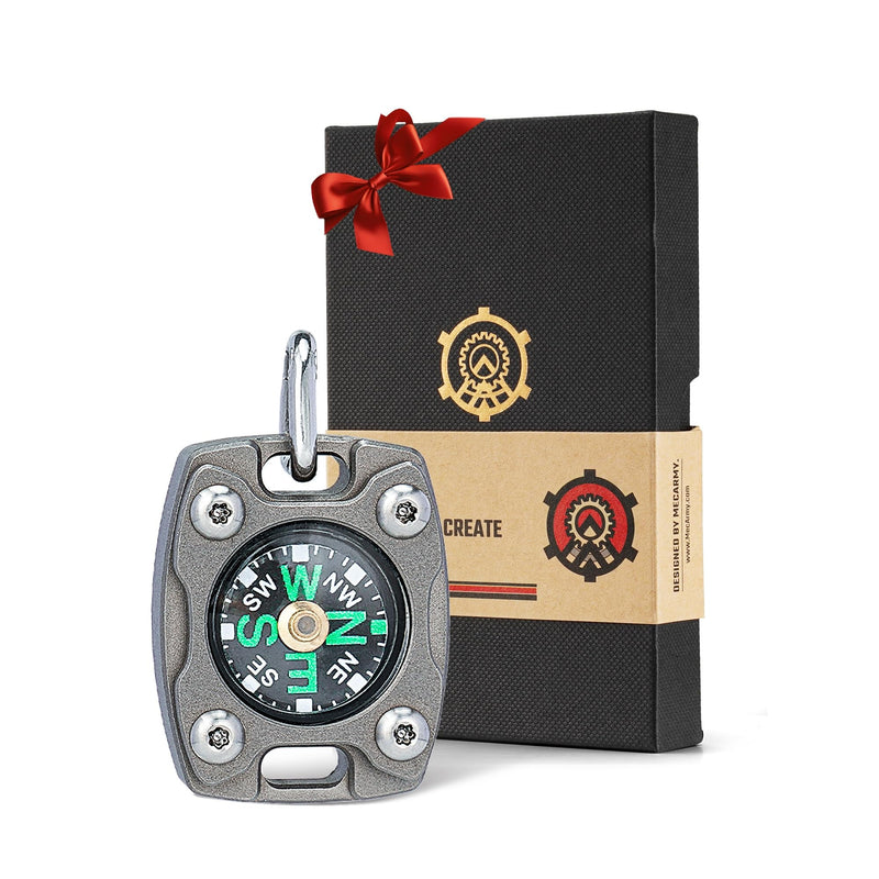 MecArmy Mini Titanium/Brass Compass, Waterproof IPX5 Pocket Compass for Hiking & Survival, Keychain & Necklace Gifts for Men & Women, Ideal Graduation & Outdoor Adventure Present CMP2-Titanium
