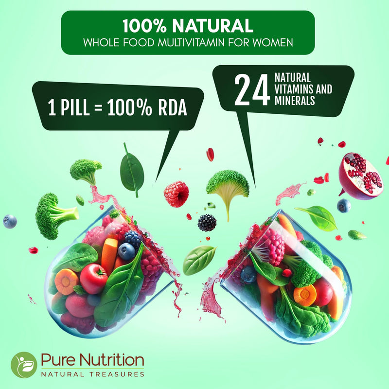 Pure Nutrition Whole Food Multivitamin for Women | 60 Tabs | One-A-Day | 100% RDA | 24 Natural Vitamins and Minerals | All Natural Plant Based Women's Multivitamin | 2 Months Supply 60 Count (Pack of 1)