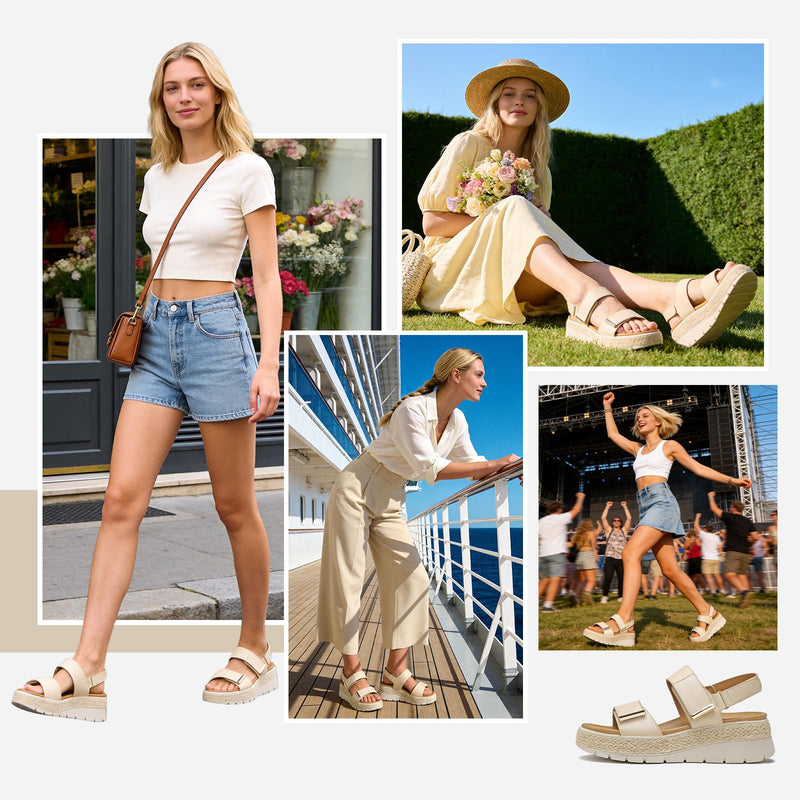 ziitop Espadrille Wedges for Women Platform Sandals Orthopedic Arch Support 8.5 Apricot