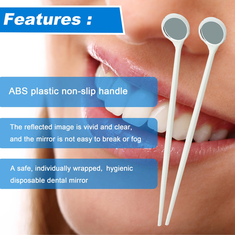 100pcs Disposable Dental Exam Mouth Mirrors Oral Dental Mirror Plastic Dental Instrument (White) White
