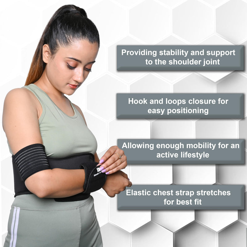 Wonder Care-Left Right Shoulder Immobilizer Arm Sling Elastic Brace for Clavicle Collar Bone Dislocation Subluxation Shoulder stabilizer Compression Brace After Rotator Cuff Surgery- Black-Size 1 Size-1(27"-30")
