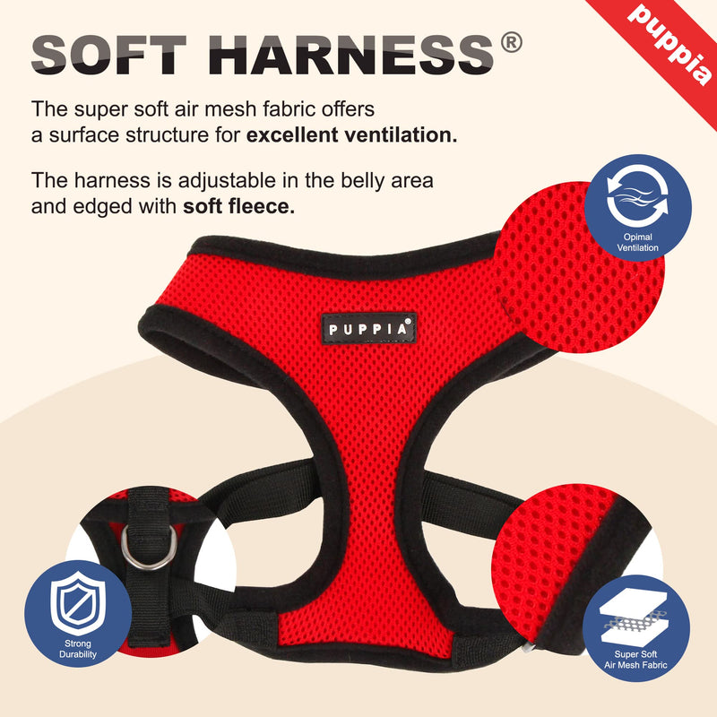 Puppia Soft Dog Harness No Choke Over-The-Head Triple Layered Breathable Mesh Adjustable Chest Belt and Quick-Release Buckle, Pink, Medium M (Neck: 12", Chest: 16"-22") - BeesActive Australia