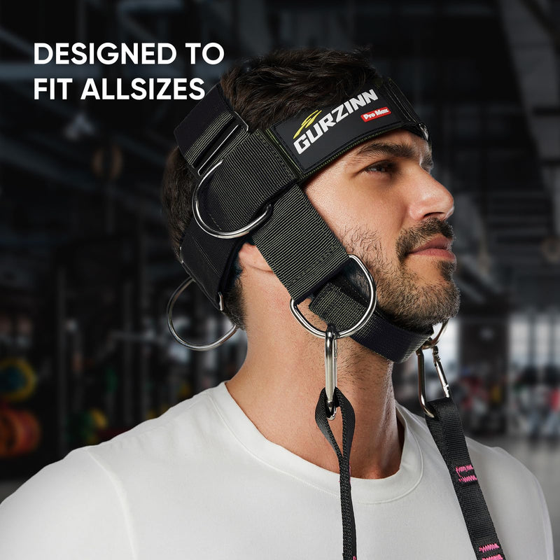 【GurZinn】 Neck Harness Trainer - Adjustable 40" (100cm) Heavy Duty Rope & Neoprene Padding | Improve Neck Strength & Reduce Neck Pain | Gym & Home Use one size Black
