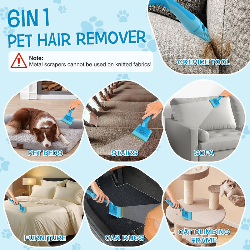6IN1Pet Hair Remover Tool,Reusable Animal Fur Removal Tool,Pet Hair Remover Broom Pet Hair Removal,Dog and Cat Hair Remover,Couch,Furniture,Carpet Pet Hair Removal Brush Tool(8.27inches) 8.27 Inch - BeesActive Australia