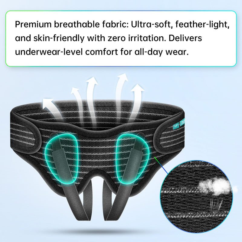 Hernia Belt for Men - Adjustable Support Brace, Comfortable & Breathable Design, Ideal for Single/Double Inguinal Hernia Pain Relief, Discreet Wear for Everyday Use (Black, Medium) Black