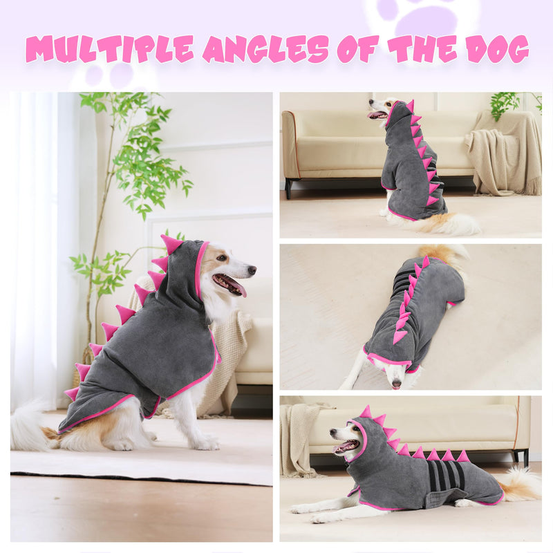 HezzLuv Dog Bathrobe Microfiber with Dinosaur Horn, Adjustable Dog Towel Extra Absorbent for Medium & Large Dogs, Easy to Put On Bathrobe for Dogs, Quick Drying (Grey Rose, M) Gray Rose - BeesActive Australia