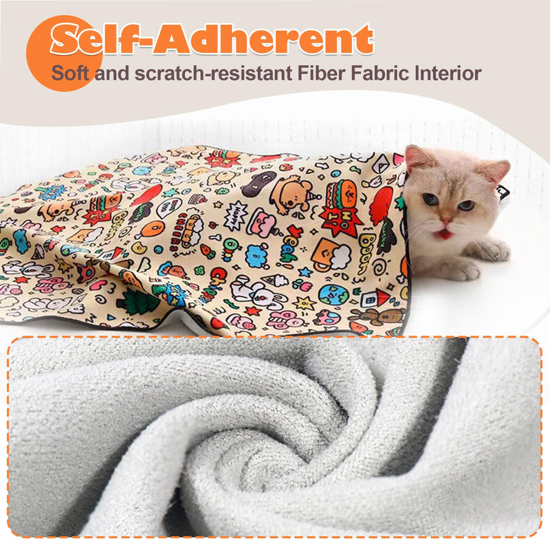 Cat Grooming Wrap, Cat Wrap Self-Adherent, Anti-Scratch Anti-Bite, Anti-Escape Grooming Bag for Cats Nail Clipping, Ear Cleaning, and Teeth Brushing (19.7 × 19.7" Paw Prints) 19.7 × 19.7" Paw Prints - BeesActive Australia