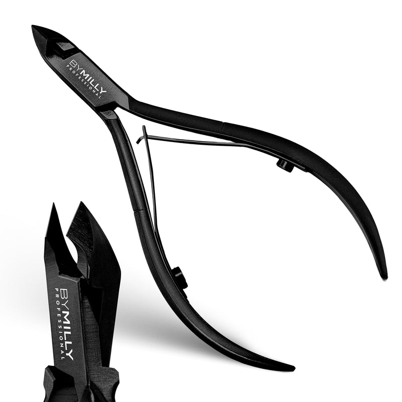Cuticle Nipper, 1/2 Jaw (5 mm), Titanium Plated, High Carbon Stainless Steel, Hand Sharpened, Dual Spring, Autoclavable (Titanium Black) Titanium Black