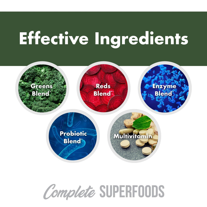 Complete Superfoods, Greens & Reds Blend*, Apple Cider Vinegar, Digestive Enzyme Blend*, Probiotic Blend*, Multivitamin* (Raspberry Pomegranate - 30 Servings)
