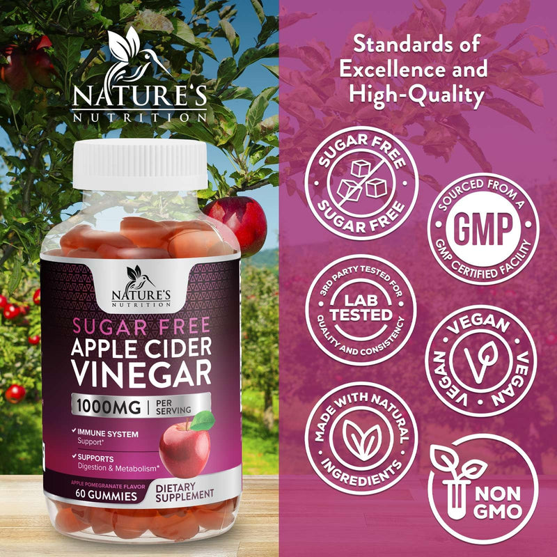 Apple Cider Vinegar Gummies for Weight Loss - Sugar Free - Max Strength ACV Gummy with Vitamin B12 & The Mother - Metabolism & Energy Support - Vegan Apple Cider Vinegar Gummy Supplement - 60 Gummies 60 Count (Pack of 1)