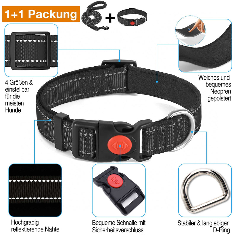 haapaw Reflective Dog Collar Padded with Soft Neoprene Breathable Adjustable Nylon Dog Collars for Small Medium Large Dogs S (Pack of 1) Black - BeesActive Australia
