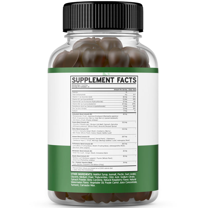 Fruit and Veggies Supplement (120 Gummies) - Premium Sugar-Free Superfood Super Green & Fruit Gummies for Adults - Immunity Support for Men & Women - Non GMO, Vegan Safe & Made in USA