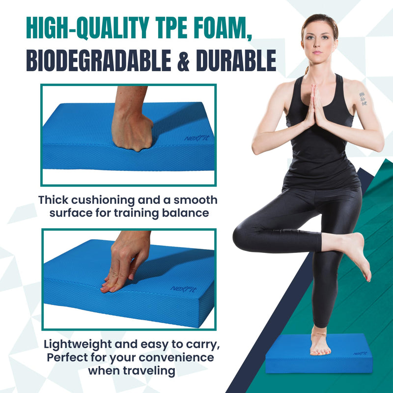 High-Density Balance Pad - Durable TPE Foam Balance Pad Physical Therapy, Foam Exercise Pad with Non-Slip Surface, Lightweight for Home & Gym Workouts, Core Strength & Balance Enhancement Blue Large(15.5" x 12.5")