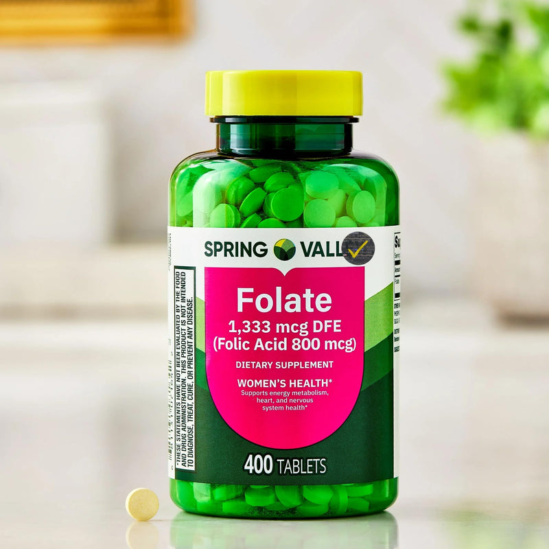 Folate 1,333 mcg DFE (Folic Acid 800 mcg), Dietary Supplement for Women’s Health, 400 Tablets + Quality Check Sticker