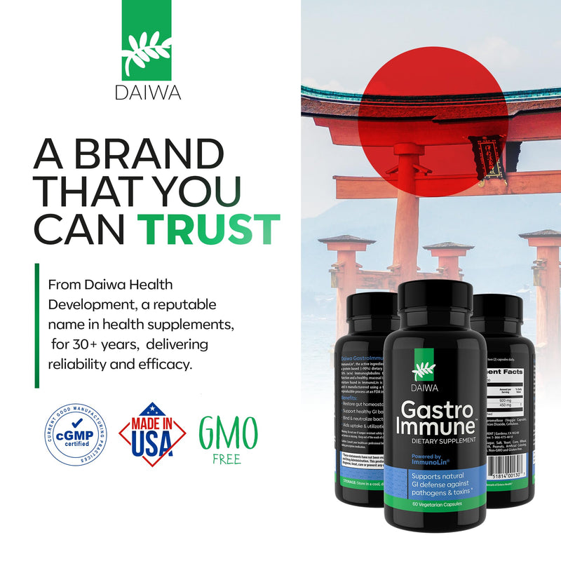 Daiwa GastroImmune Gut Health and Immunity Supplement, 60 Capsules | Non-GMO, Protein-Based Formula, Digestive Wellness 30 Count (Pack of 1)