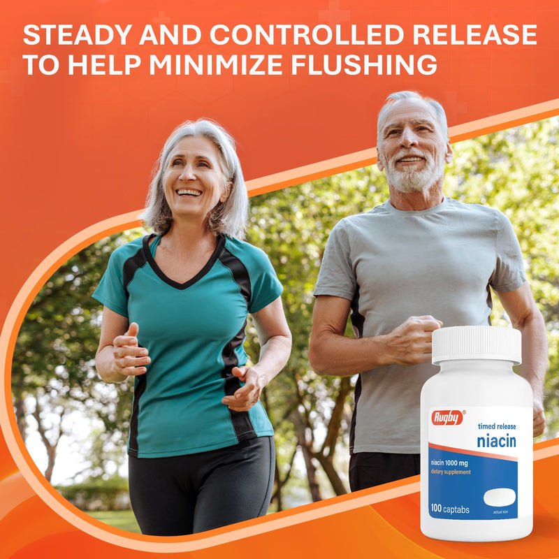 Rugby Timed-Release Niacin 1000mg Captabs for Adults, 100 Count (1-Pack) | Dietary Supplement for Energy, Circulation and Metabolism Support, Controlled Release to Help Minimize Flushing 100 Count (Pack of 1)