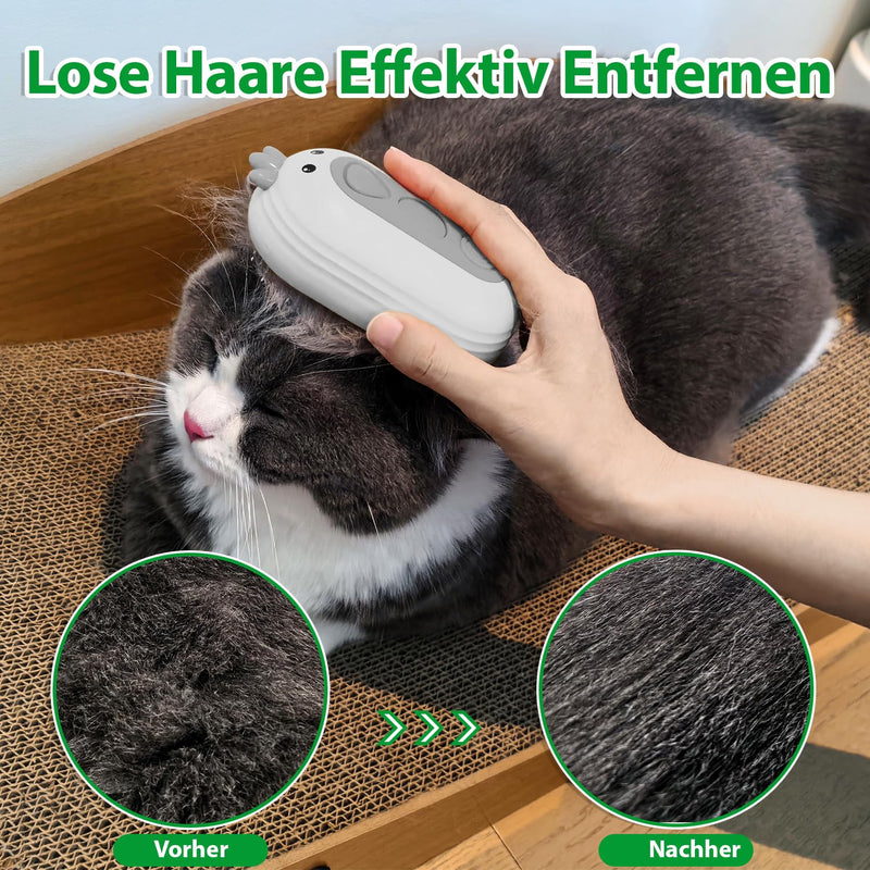 Cat brush with steam and release button, rechargeable steam brush for cats and dogs, spray pet hair brush, massage steamer comb for long hair and short hair to remove loose fur and dirt, white - BeesActive Australia