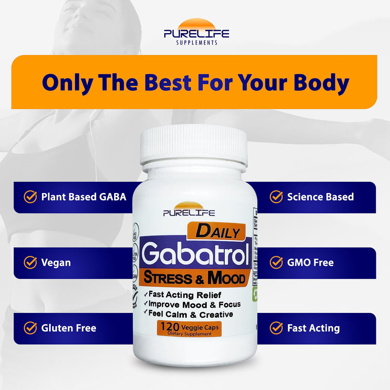 Gabatrol Daily – Plant Based GABA Supplement. Vegetarian and Vegan Friendly (120 Veggie Caps) 120 Count (Pack of 1)