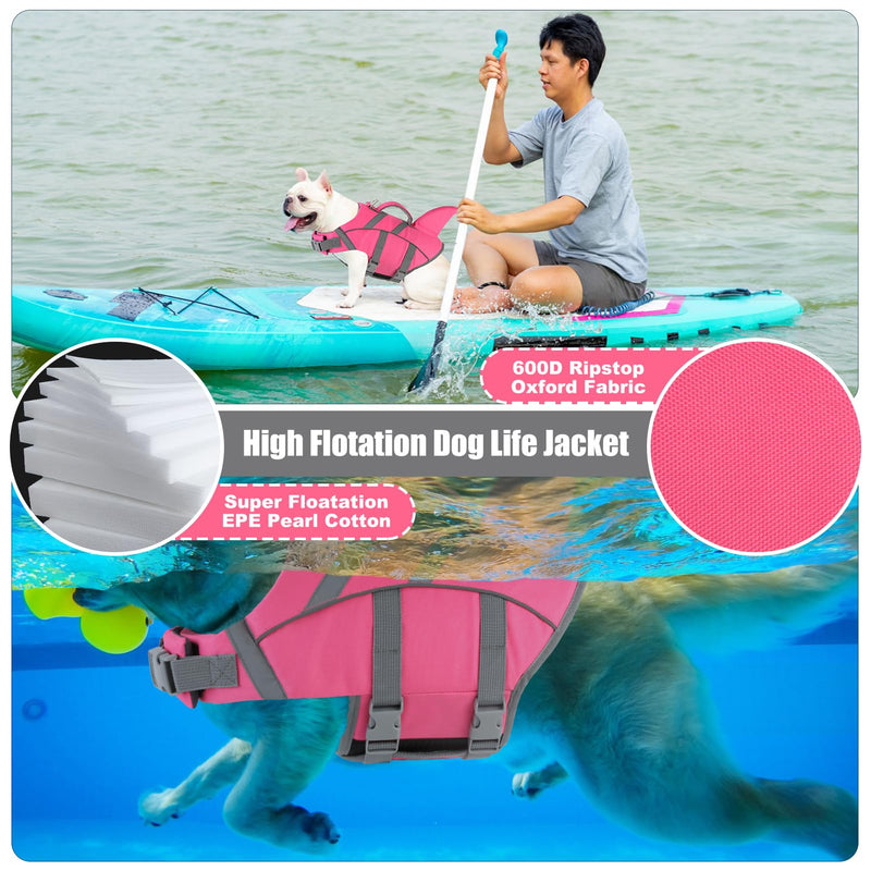 Doglay Dog Shark Life Jacke,Superior Buoyancy Dog Life Vest with Rescue Handle Reflective Stripes & Shark Fin, Ripstop Pet Preserver Swim Vest for Small Medium Large Dogs Pink - BeesActive Australia