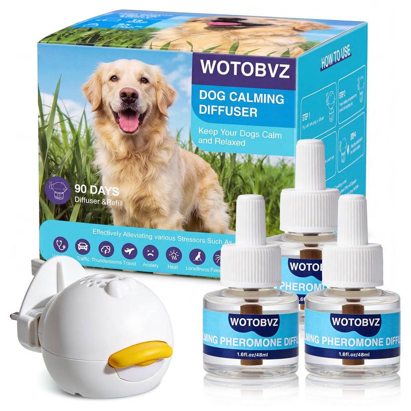 Dog Calming Plug in, Relaxants & Anxiety Relief Therapet Diffuser for Dogs, 4-in-1 Dog Calming Diffuser Pheromone Equipped with 1 Diffuser+3 Refills, Adapt for Dogs Tasteless