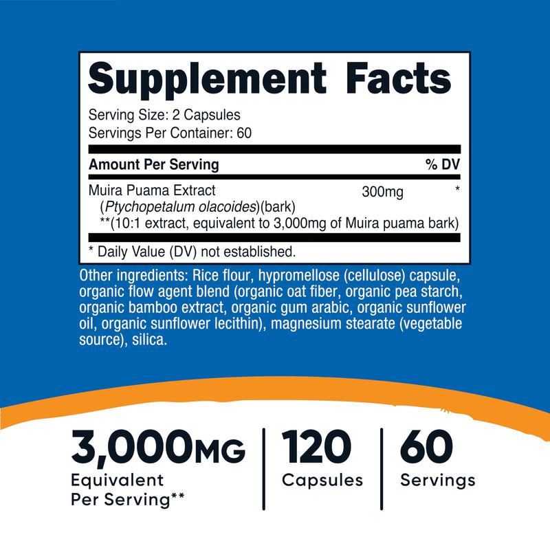 Nutricost Muira Puama Extract (3,000mg Equivalent) 120 Capsules - Muira Puama for Men & Women, Vegan, GMO-Free, Gluten-Free, 60 Servings - BeesActive Australia