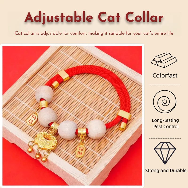 Cat Collar: Red Lucky Cat Collar, Kitten Collar with Bell, 2 Camphor Wood Beads, Adjustable Cat Collar Breakaway, Suitable for Cats, Rabbits, and Small Dogs - BeesActive Australia