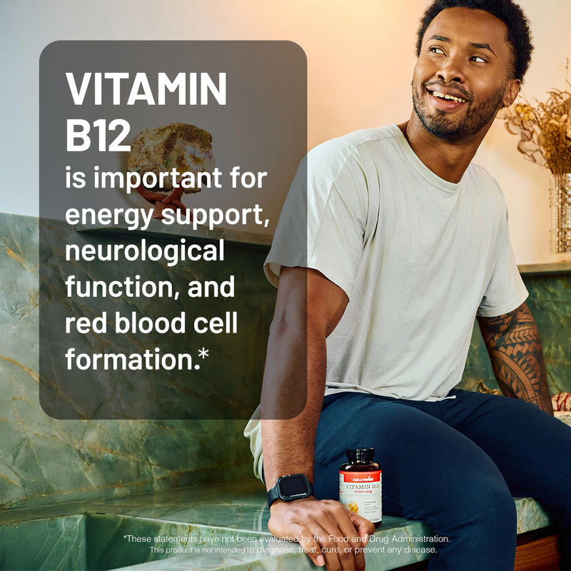 NatureWise Vitamin B12 3000 mcg - Extra Strength - Supplement for Supporting Energy Levels, Mental Clarity, Nervous System Health - Easy-to-Swallow, Soy and Gluten-Free, Non-GMO - 60 Softgels
