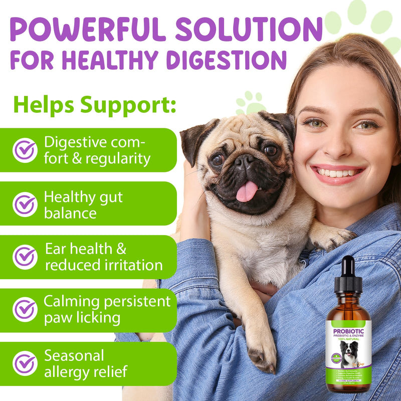 Dog Probiotics, Dog Probiotics Supplement, 3 in 1 Probiotic Drops for Dogs with Prebiotic and Enzymes, Help Digestive Support Gut Health, for All Dogs Ages