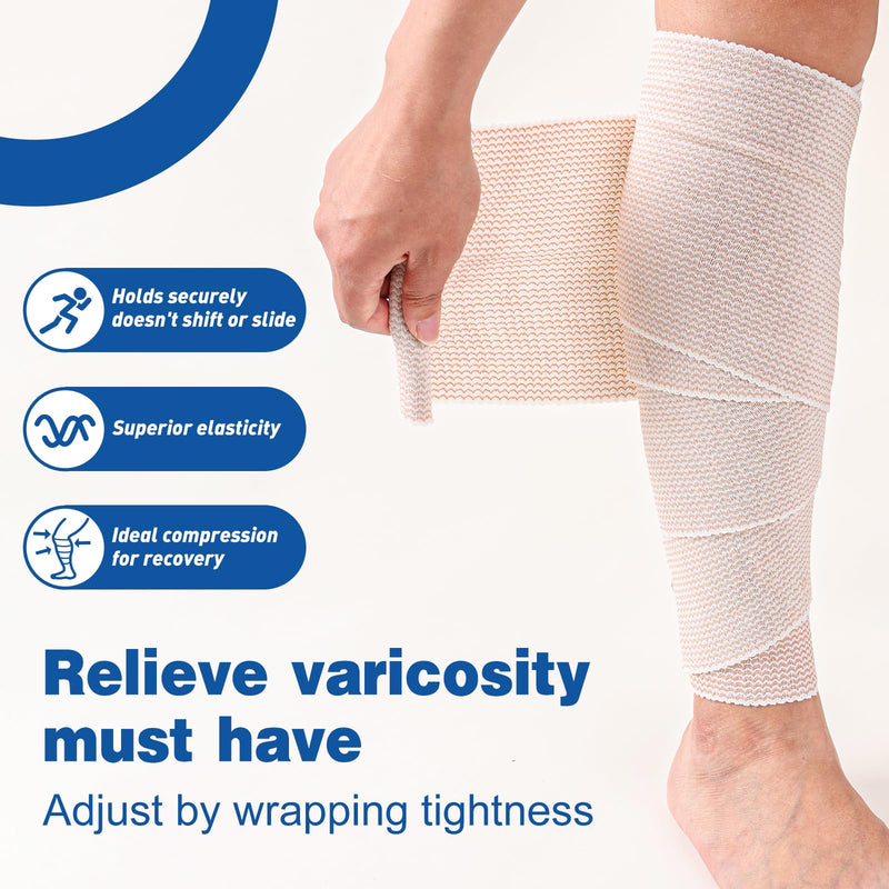AZEN Premium 5 Pack Elastic Bandage Wrap 6 Inch, Compression Wrap Bandage for Legs, Ankle, Knee, Tummy, Body, Latex-Free, Lymphedema Wraps for Legs A-5p(6in)