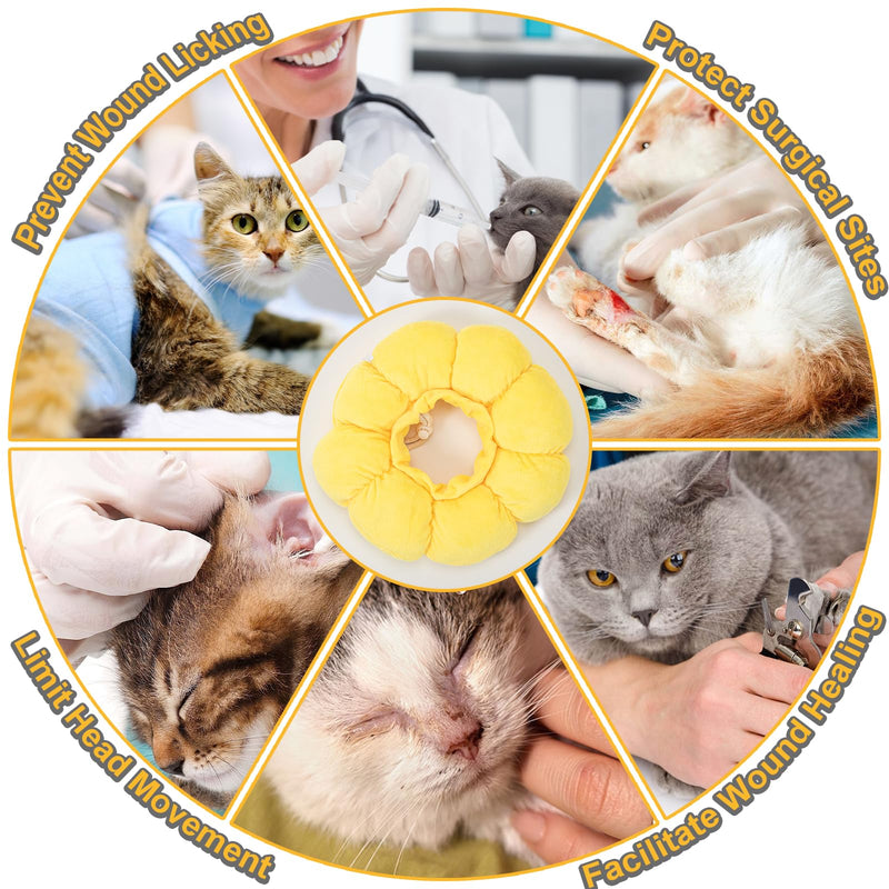 Cat Neck Collar, Cat Collar, Elizabethan Collar for Cats, Soft Adjustable Neck Brace for Pet Recovery, Licking and Scratching Post Surgery Protection (Yellow, S) Yellow - BeesActive Australia