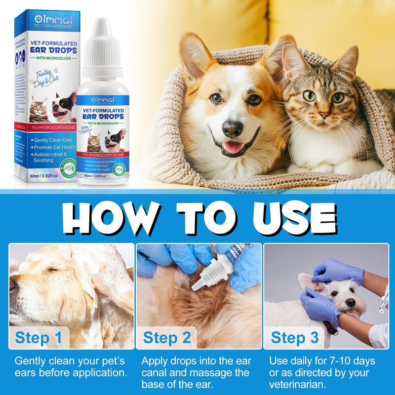 Ear drops for Dogs,60ML Cat & Dog Dog Ear Cleane,Cat & Dog Ear Infection Treatment Drops, Soothes Itchy & Wax Build Up, Ear Odor, Stop Head Shaking