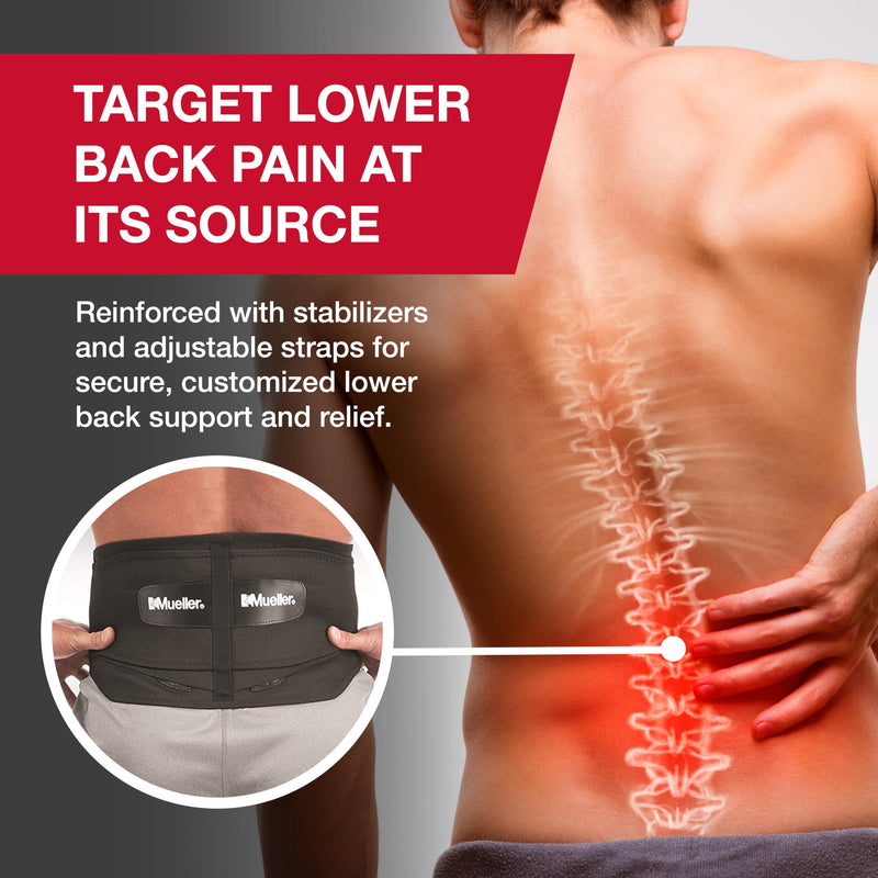 MUELLER Sports Medicine Lumbar Back Brace with Removable Pad, Ideal for Upper and Lower Back Pain, Relief & Support for Men and Women, Strains, Sciatica, Scoliosis Regular Size