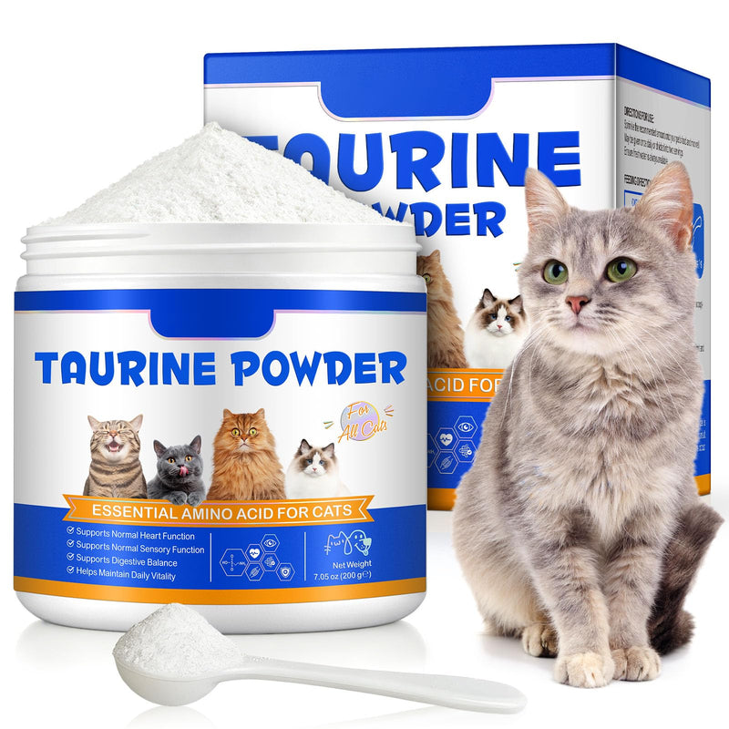 Taurine for Cats – Essential Amino Acid Powder Supplement – Taurine Powder for Cats Helps Maintain Normal Heart & Eye Function – High Purity (99%+) Formula for Kittens, Adult & Senior Cats,200g