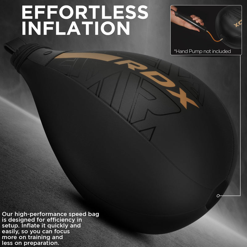 RDX Speed Bag Boxing Ball, Maya Hide Leather Dodge Striking Target with Additional Bladder, MMA Muay Thai Punching Workout Kicking Martial Arts Training Home Gym Exercise Speedball BLACK GOLDEN Speed Bag with Swivel