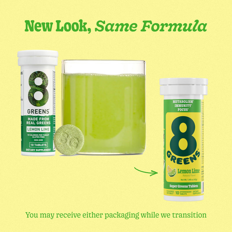 8G 8Greens Supergreens Effervescent Tablets, Lemon Lime, 10 Servings | Boosts Metabolism, Immunity & Focus; Contains Aloe vera, spirulina & chlorella; Vitamins C, B6, B12 & folate; Doctor-Backed