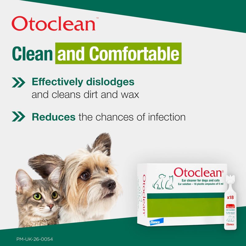 Otoclean Ear Cleaner - Soothing Cat and Dog Ear Cleaner in 5ml Bottles for Easy Application - Anti Cross-Contamination - 18 x 5ml