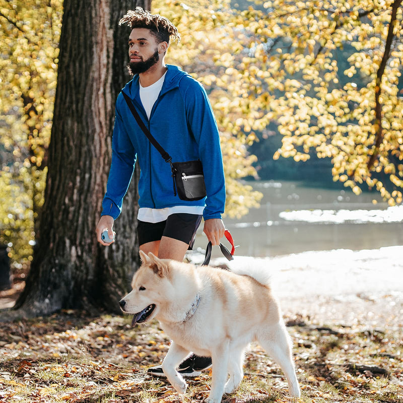 Dog Treat Pouch & Training Clicker - Waterproof Bag with Multiple Pockets, Adjustable Belt, Built-in Poop Dispenser & Hands-Free Carrying - Ideal for Walking, Outdoor Activities - Black Black(1 Pack) - BeesActive Australia