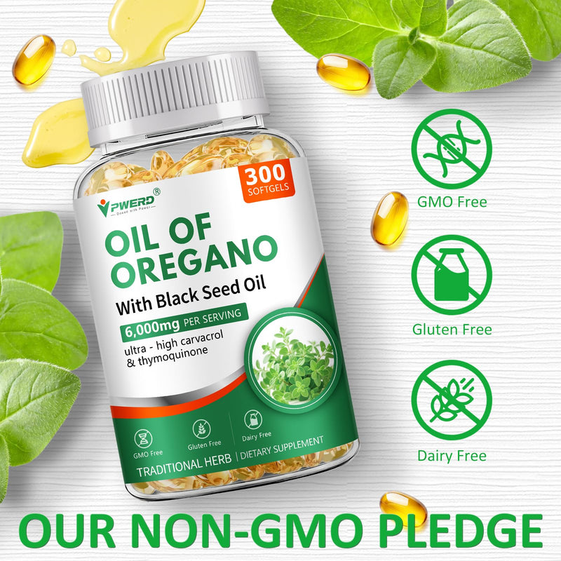 300 Softgels Wild Oregano Oil Capsules Organic Pills of Oregano Softgels Capsules Organic with Black Seed Oil 300 Count (Pack of 1)