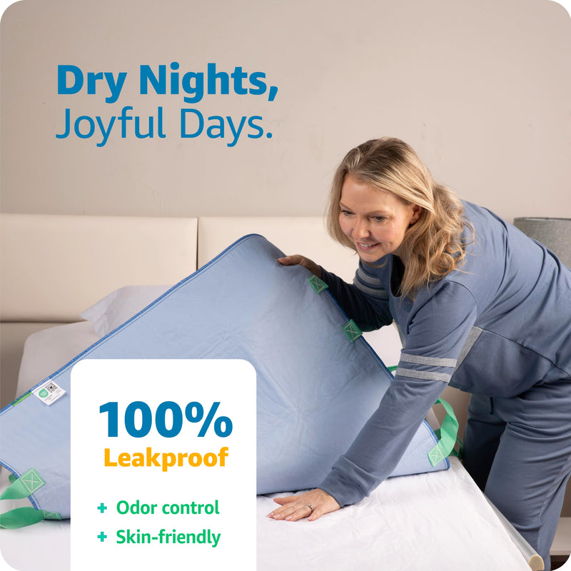 Improvia Positioning Bed Pad with Handles – Quick-Drying, 8-Handle Incontinence Bed Pads – Washable, Waterproof, Reusable Pads for Elderly, Bedridden, Transferring, & Mattress Protection, 34x52 in. 34x52 - 8 Handles - BeesActive Australia
