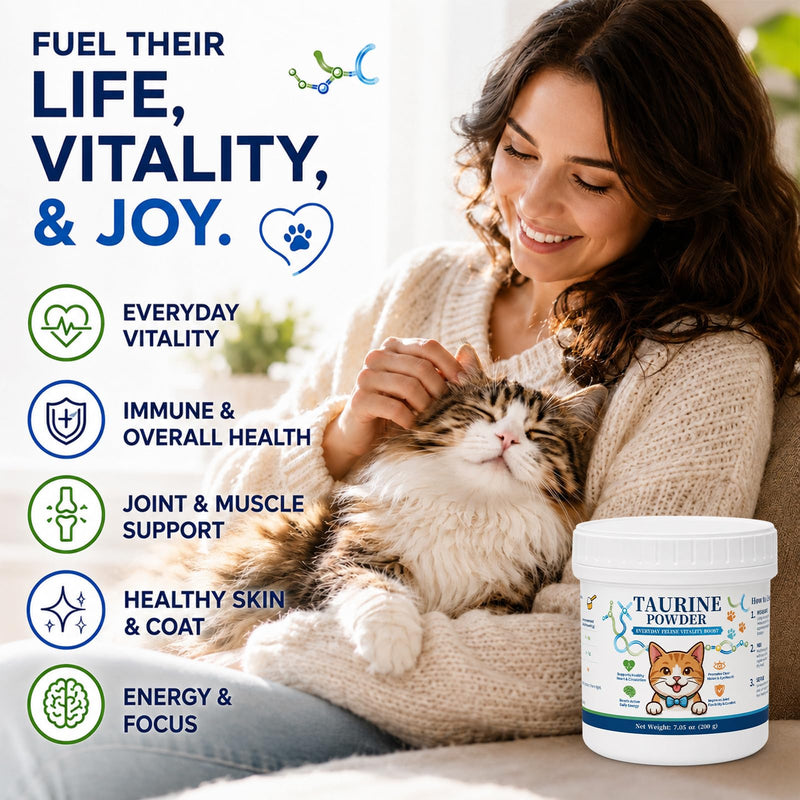 Taurine Powder for Cats, KittySupps Taurine Supplement, Supports Heart Health, Vision, Skin & Coat, Boosts Energy & Daily Wellness, with Dosing Spoon, Easy to Mix in Food, 200 Grams
